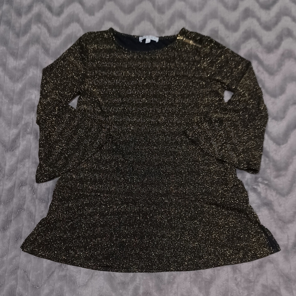 Chaus Womens Size S Gold Metallic 3/4 Sleeve Shoulder Zip Blouse NWT